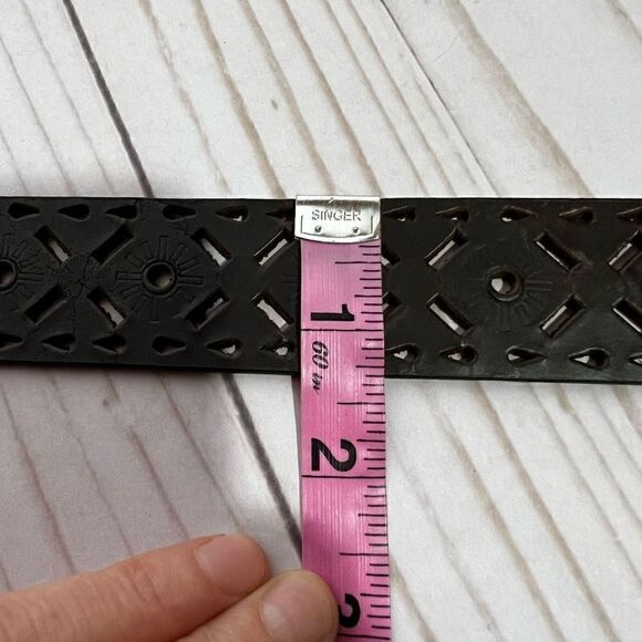 Brown Leather Laser Cut Bohemian Belt Brass Buckle - Picture 5 of 7
